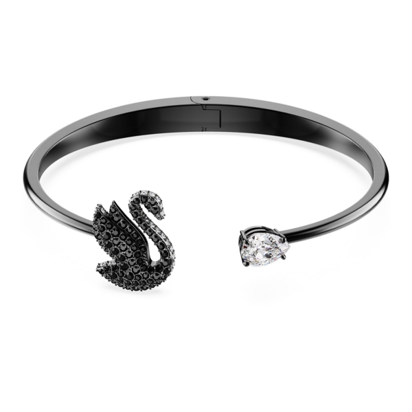 Bransoletka typu bangle Swarovski Swan, Czarna, Powłoka z rutenu