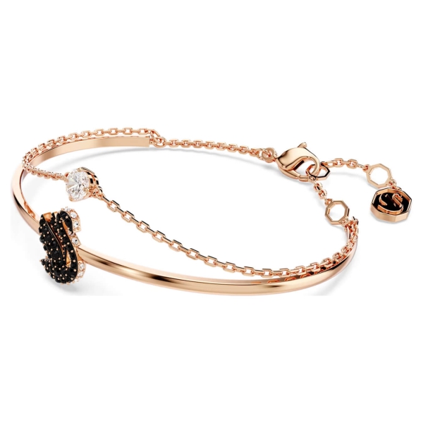 Bransoletka typu bangle Swarovski Swan, Czarna, Powłoka w odcieniu różowego złota