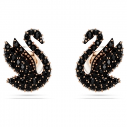 Kolczyki sztyftowe Swarovski Swan, Czarne, Powłoka w odcieniu różowego złota