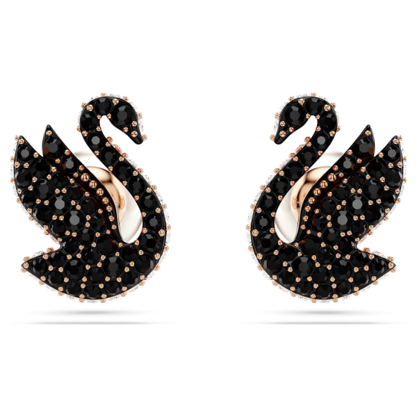 Kolczyki sztyftowe Swarovski Swan, Czarne, Powłoka w odcieniu różowego złota