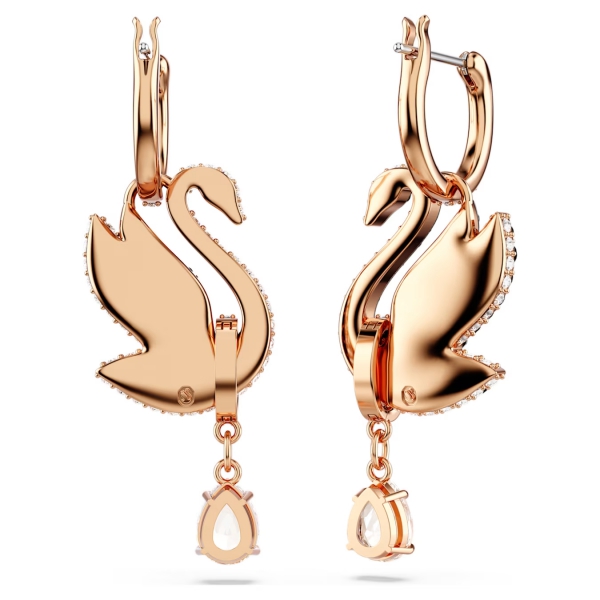 Długie kolczyki Swarovski Swan, Czarne, Powłoka w odcieniu różowego złota