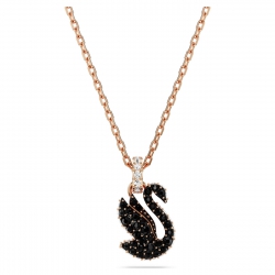 Naszyjnik Swarovski Swan, Mały, Czarny, Powłoka w odcieniu różowego złota