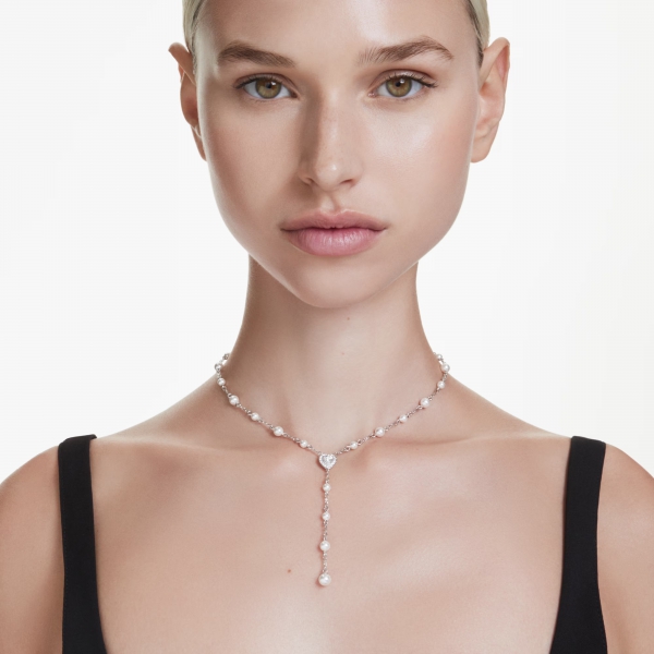 Choker Tennis Ariana Grande x Swarovski, Serce, Biały, Kryształowe perły, Powłoka z rodu