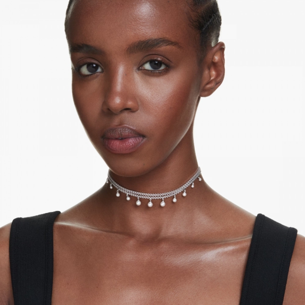 Naszyjnik typu choker Ariana Grande x Swarovski, Kryształowa Perła, Szlif okrągły, Biały, Powłoka z rodu