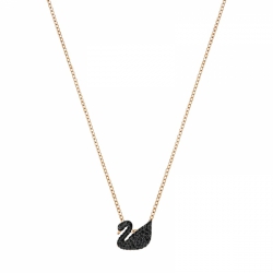 Naszyjnik Swarovski Iconic Swan, czarny, powłoka w kolorze różowego złota