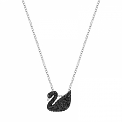 Naszyjnik Swarovski Iconic Swan, mały, czarny, powłoka z rodu
